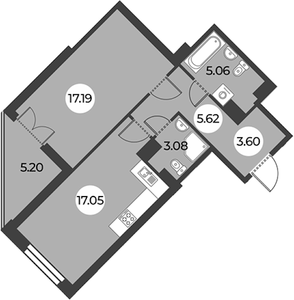 1-комнатная квартира 54.2 м², 5/24 эт., ЖК «Огни Залива»